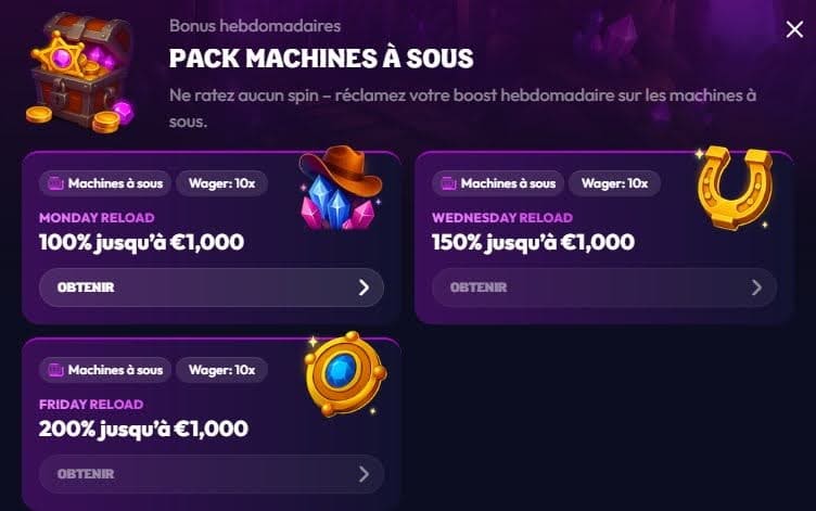 bonus hebdomadaires Wildzy Casino